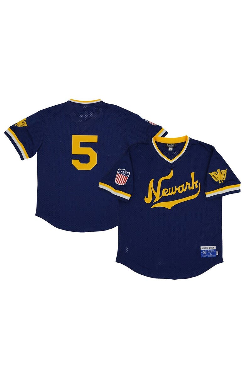 RINGS & CRWNS Men's Rings & Crwns #5 Navy Newark Eagles Mesh Replica V-Neck Jersey, Main, color, 