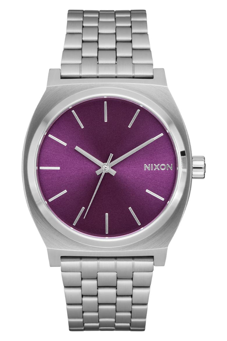 Time Teller Bracelet Watch, Main, color, SILVER / PURPLE SUNRAY