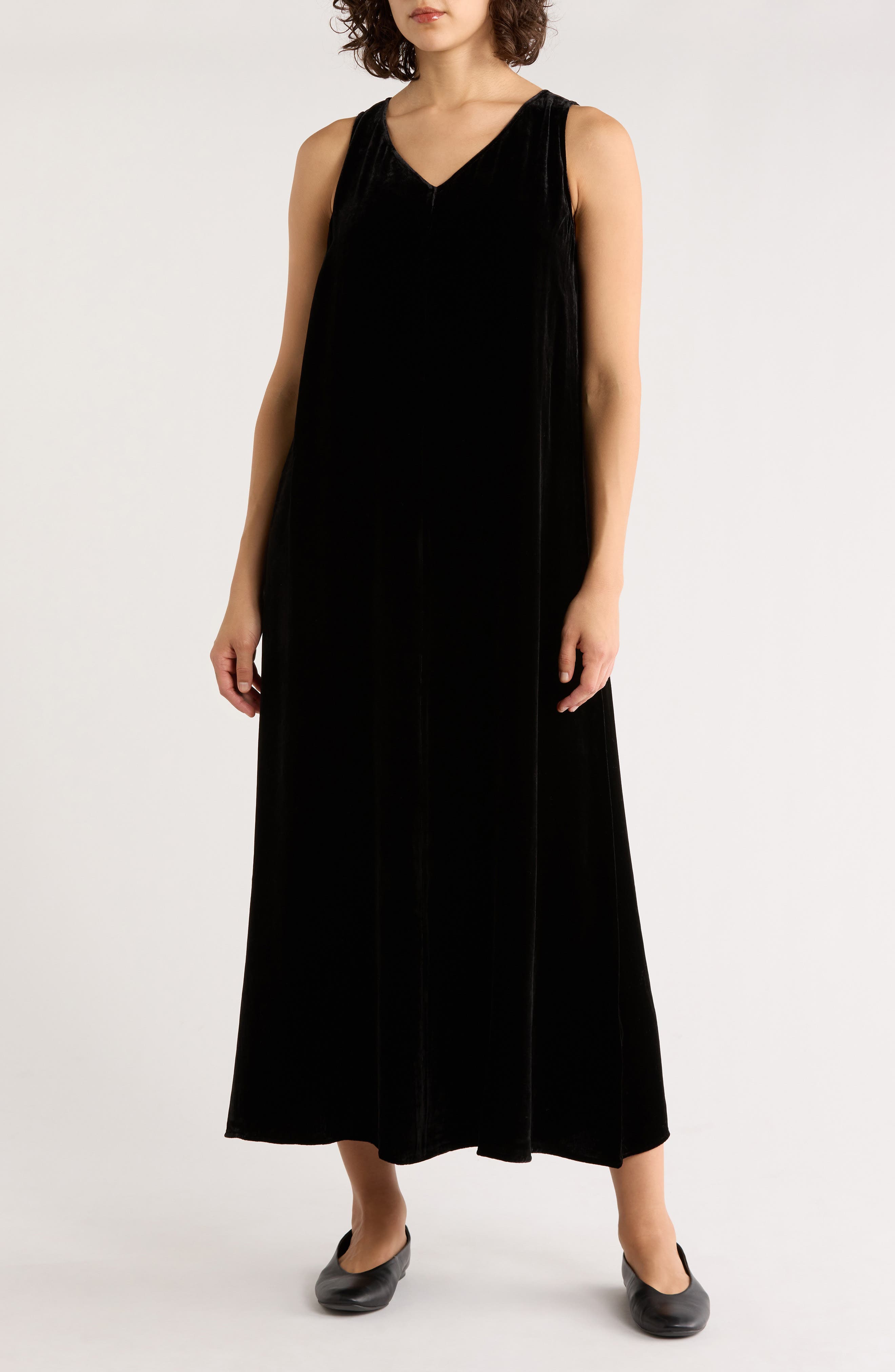 Eileen Fisher V-Neck Sleeveless Velvet Dress
