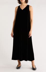 Eileen Fisher V-Neck Sleeveless Velvet Dress