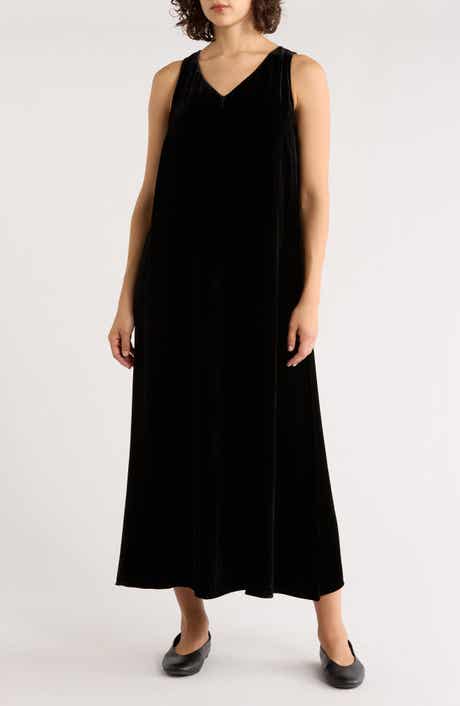 Eileen Fisher V-Neck Sleeveless Velvet Dress