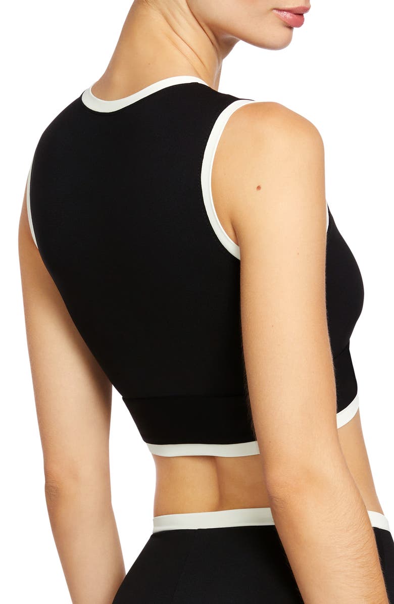 Robin Piccone Tiena Longline Knot Front Bikini Top, Alternate, color, Black/ Cream