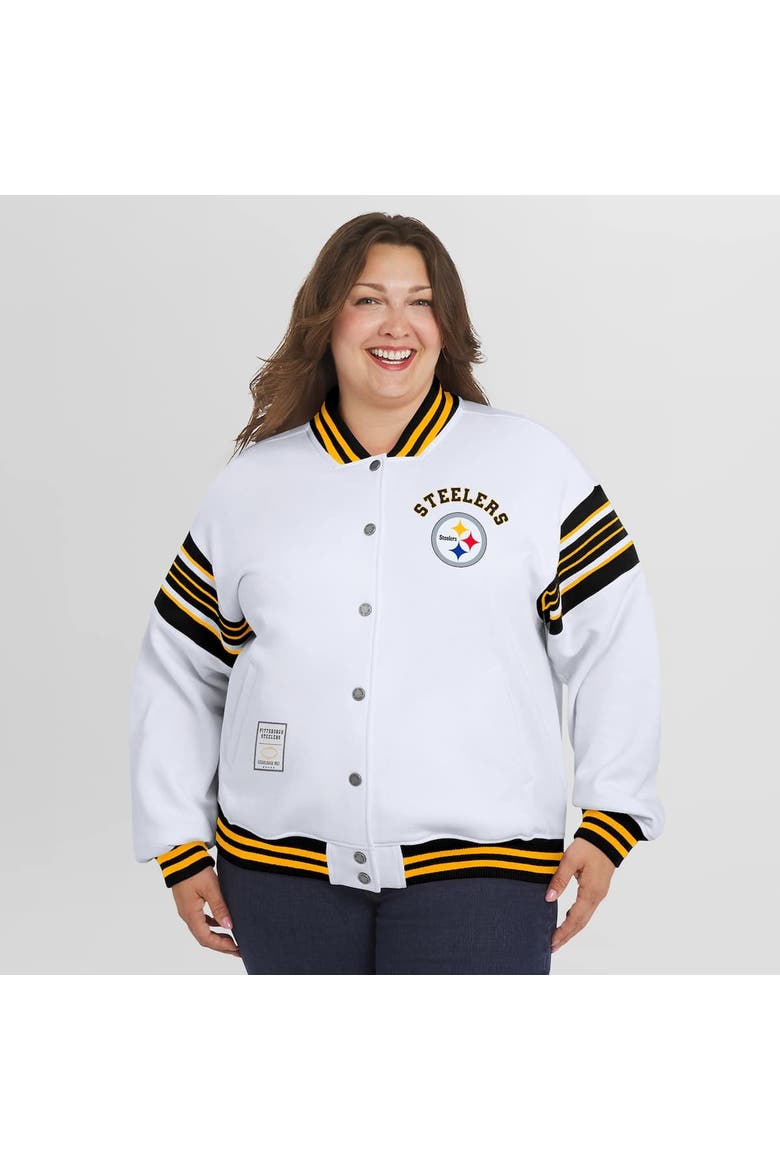 Women's WEAR by Erin Andrews White Pittsburgh Steelers Plus Size Full-Snap Fleece Sweatshirt Jacket, Alternate, color, White