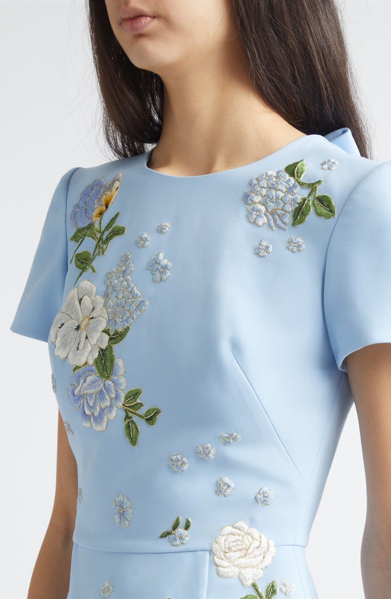 Carolina Herrera Floral Embroidered Crepe Minidress, Alternate, color, Cloudy Blue