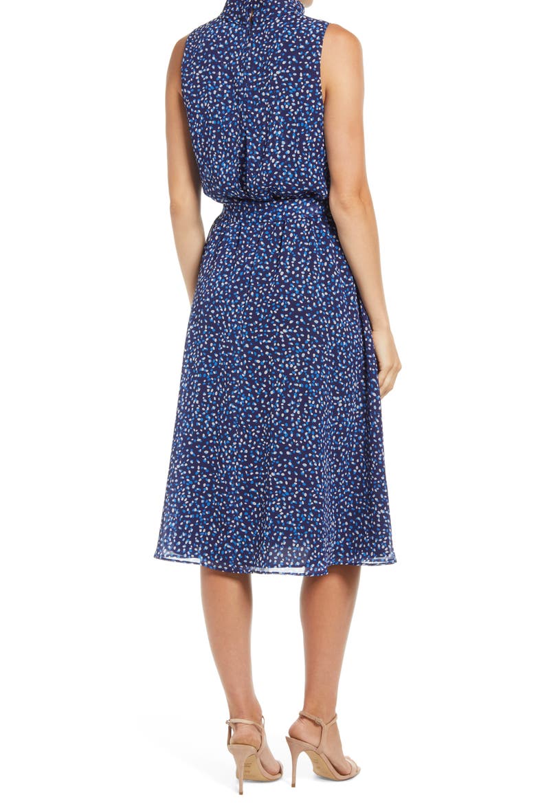 Dot Print Sleeveless Midi Dress, Alternate, color, NAVY