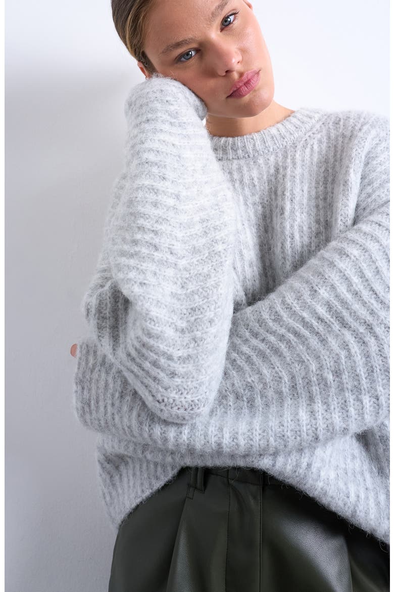 Balloon Sleeve Crewneck Sweater, Alternate, color, GREY