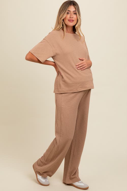 Pinkblush Textured Knit Oversized Tee And Pants Set In Brown