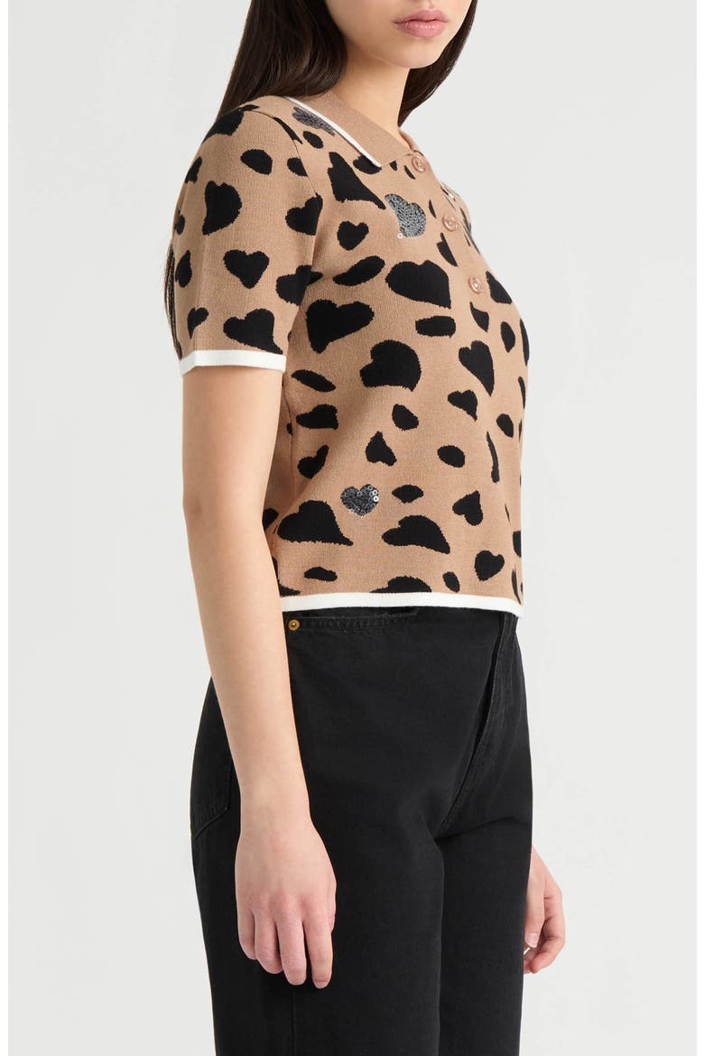 Jacquard Polo Sweater, Alternate, color, CAMEL LEOPARD