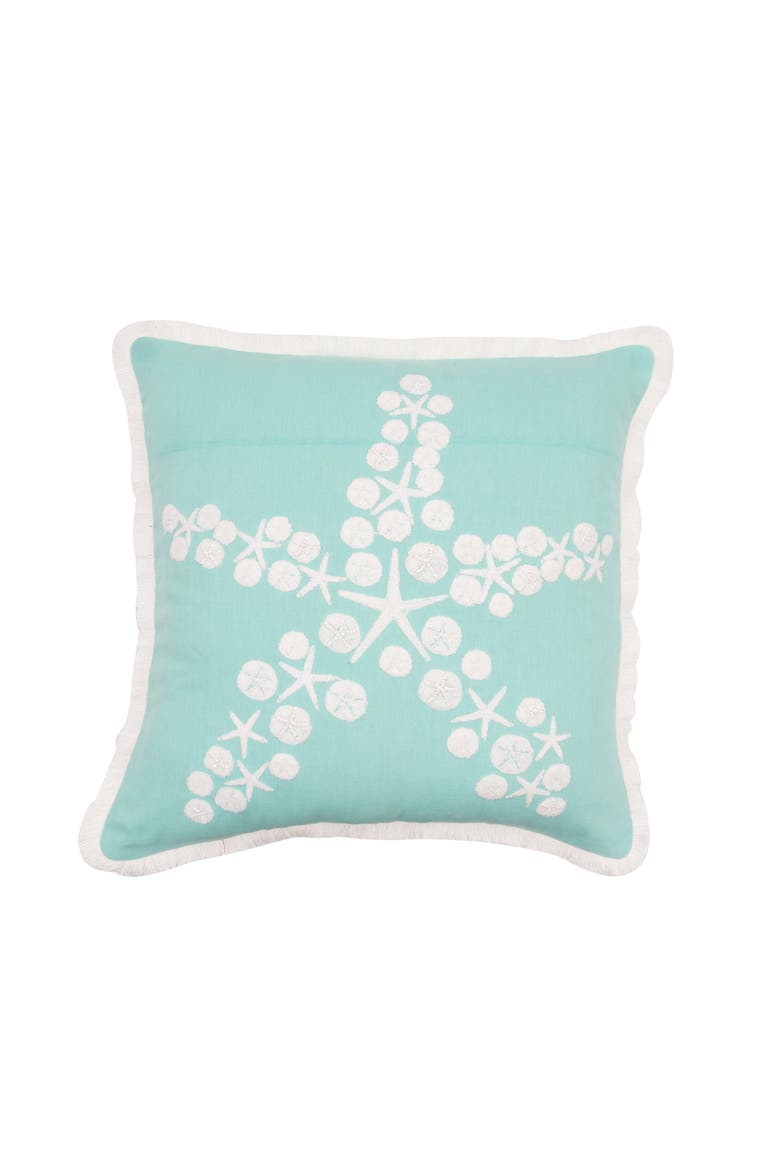 Starfish Sand Dollars Cotton Blend Accent Throw Pillow 18" x 18", Main, color, Blue
