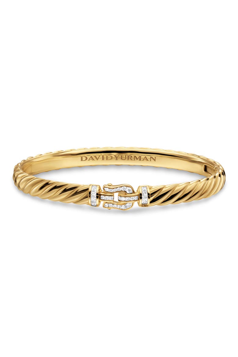 Sculpted Cable Buckle Bracelet in 18K Yellow Gold with Diamonds, 6mm, Alternate, color, DIAMOND