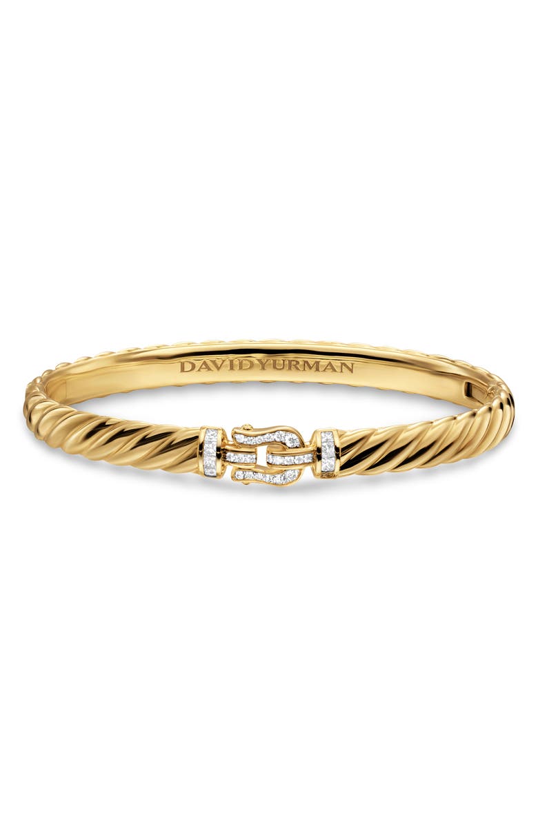 David Yurman Sculpted Cable Buckle Bracelet in 18K Yellow Gold with Diamonds, 6mm, Alternate, color, Diamond