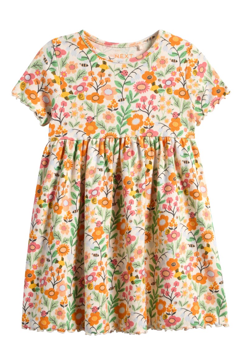 Kids' Floral Print Rib Dress, Main, color, ORANGE
