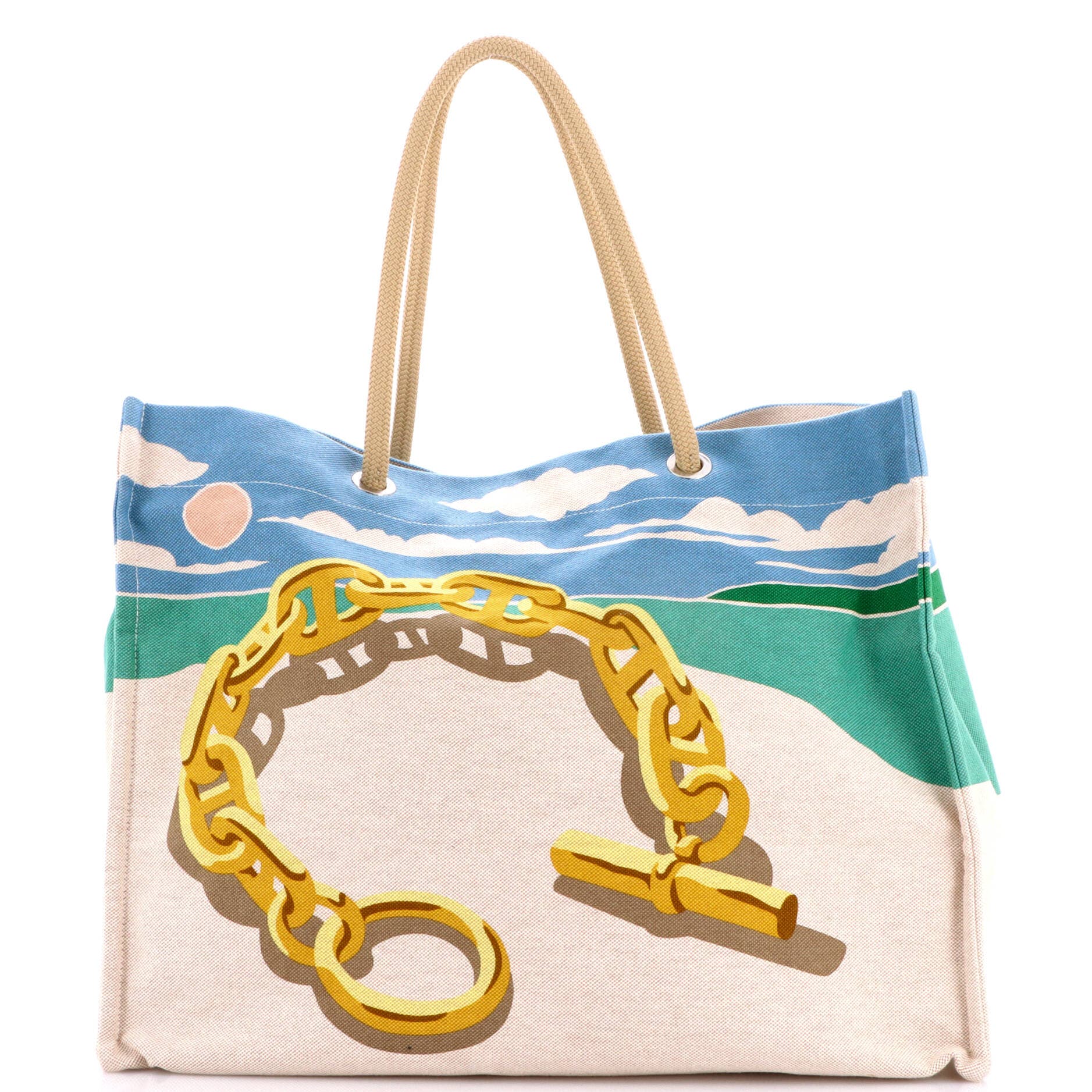 Beach Bag Printed Canvas, Main, color, Blue