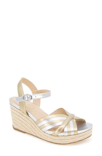 Reaction Kenneth Cole Comi Espadrille Wedge Sandal In Gold/silver