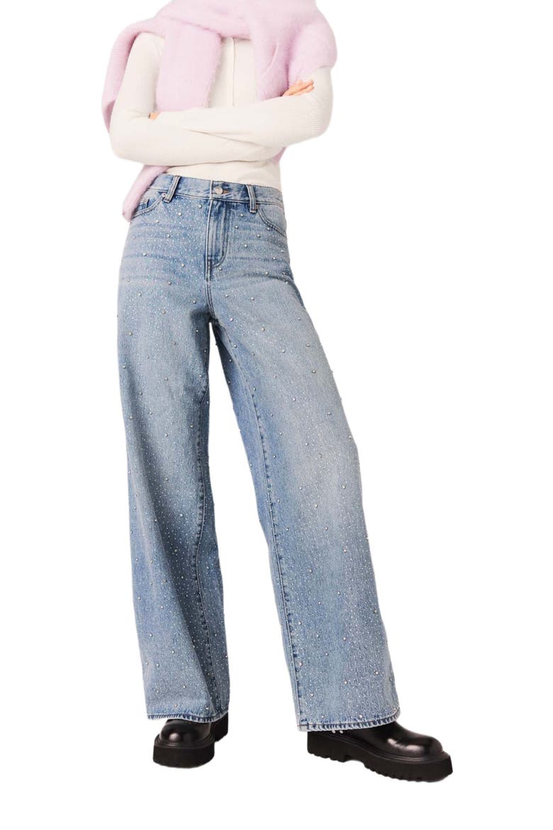 Wide-leg all-over rhinestone jeans, Main, color, Blue