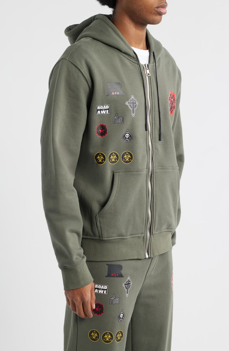 RtA Floyd Military Patch Zip Hoodie, Alternate, color, Olive Military Patch