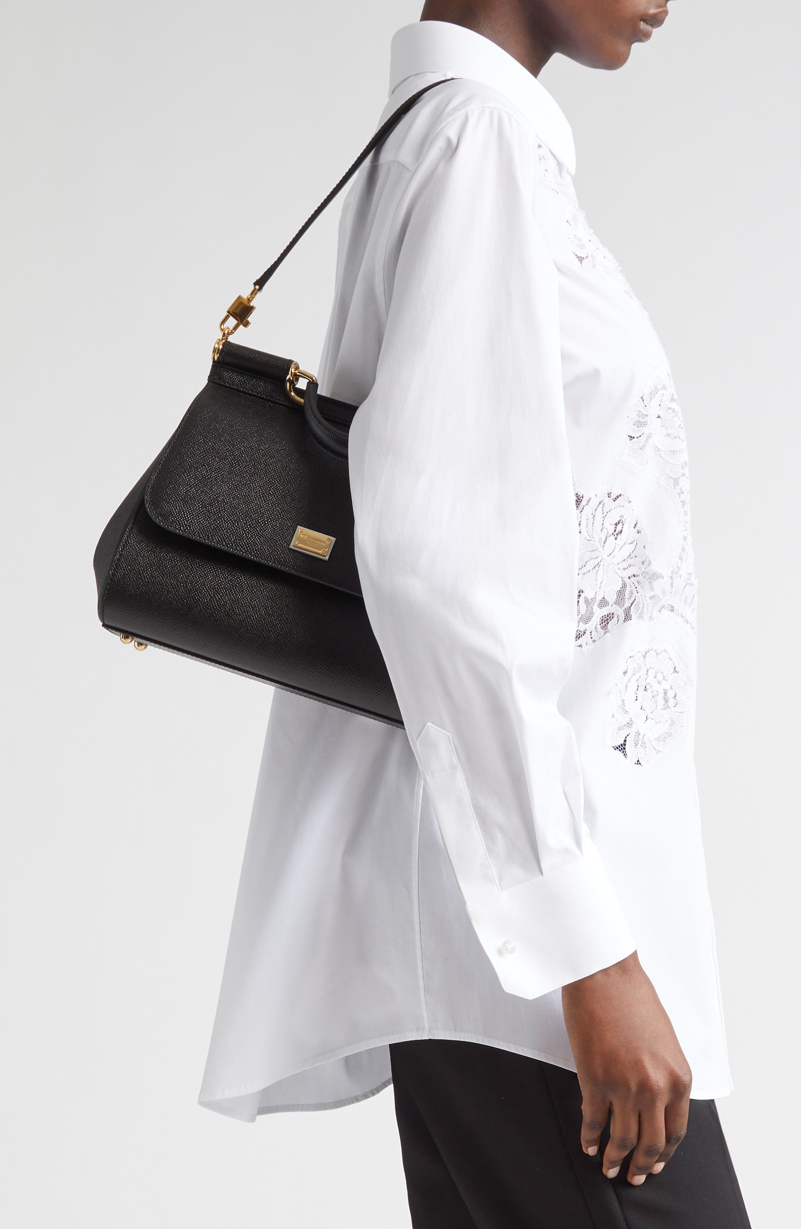 Dolce&Gabbana Sicily Leather Top Handle Bag, Alternate, color, 80999 Nero