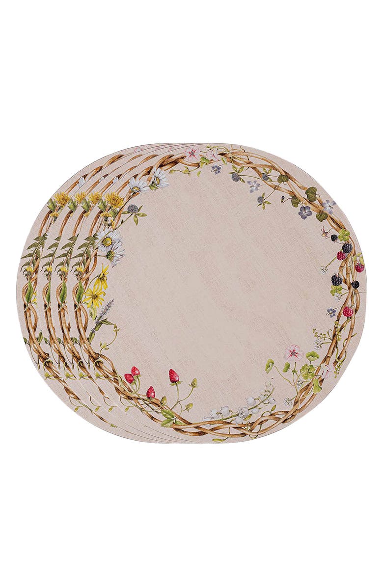 Juliska Meadow Walk Set of 4 Round Placemats, Main, color, Beige Multi