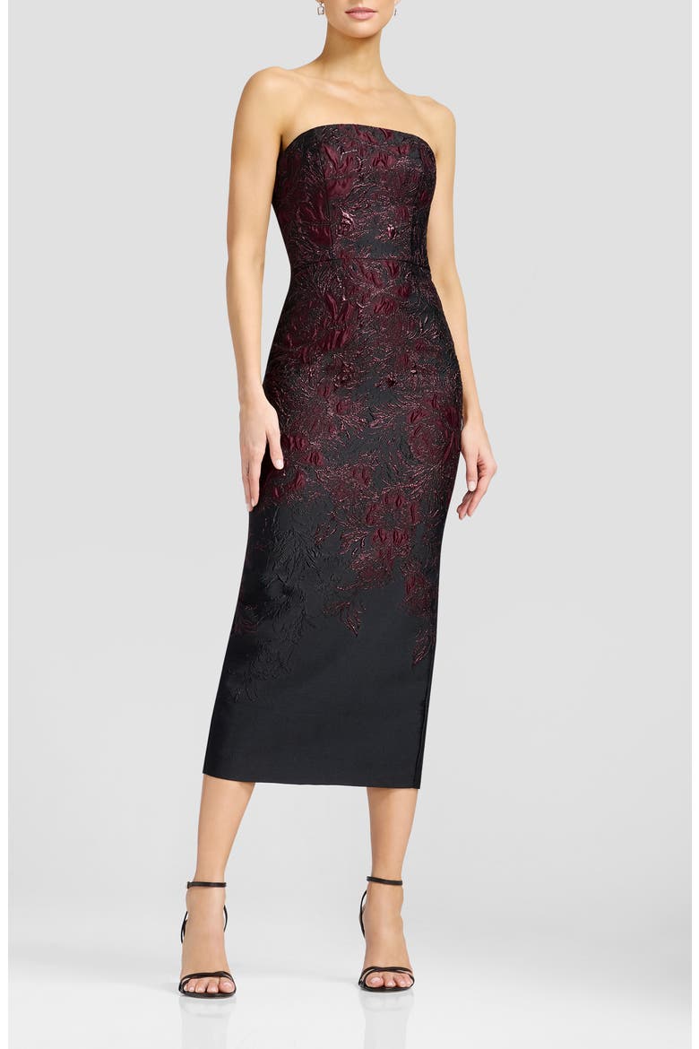 Viviana Metallic Floral Strapless Sheath Cocktail Dress, Main, color, DARK CHERRY MULTI