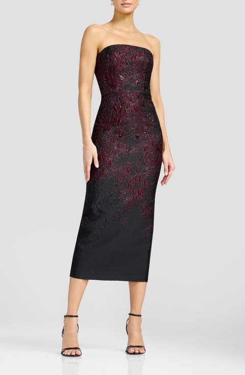Viviana Metallic Floral Strapless Sheath Cocktail Dress