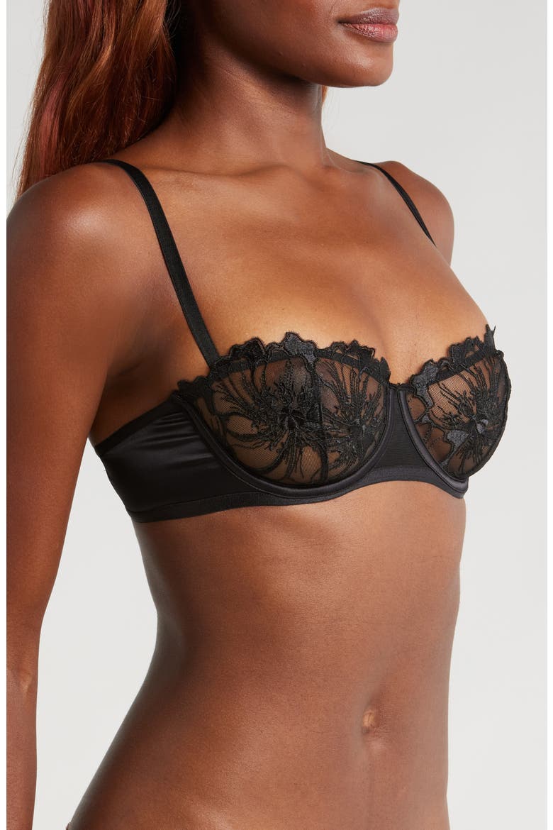 Amaryllis Embroidered Underwire Demi Bra, Alternate, color, BLACK