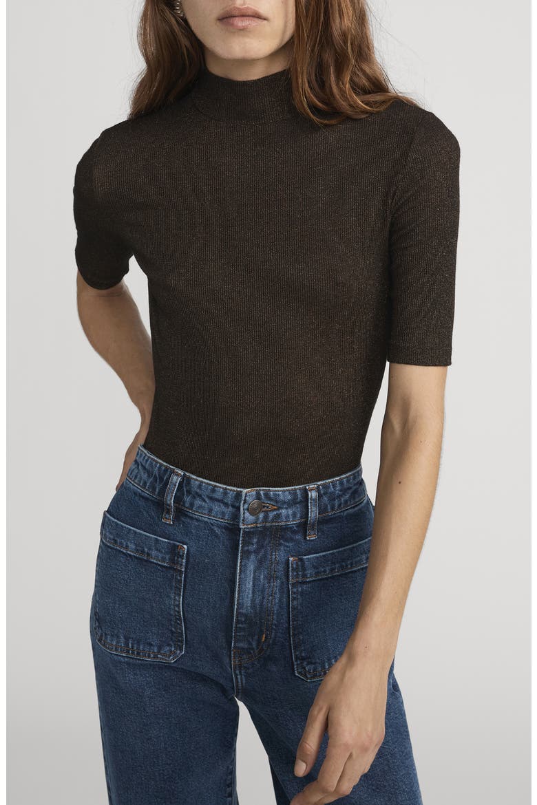 The Metallic Mock Neck T-Shirt, Main, color, AMERICANO
