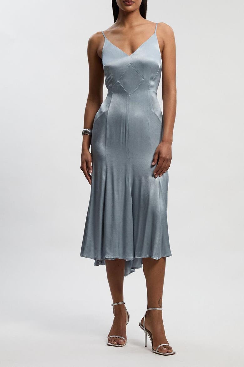 Satin Strappy Midi Dress, Alternate, color, Light Blue