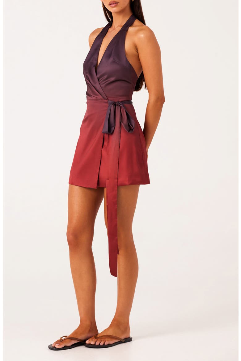 Amaya Ombré Halter Neck Mini Wrap Dress, Alternate, color, PLUM OMBRE