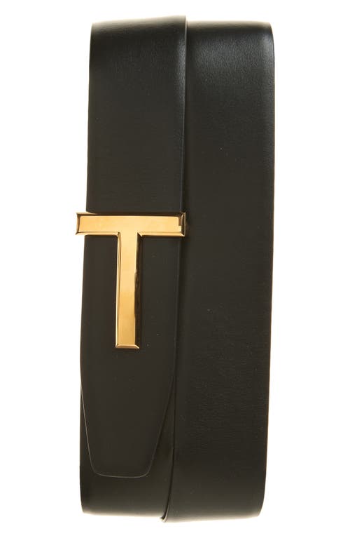 Tom Ford T Icon Reversible Python Embossed Leather Belt In 1b011 Ebony