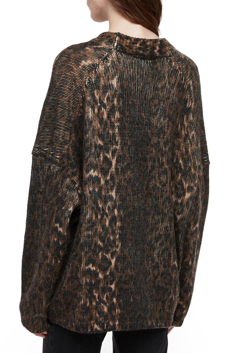 AllSaints Ph Leopard Wool Blend Cardigan, Alternate, color,