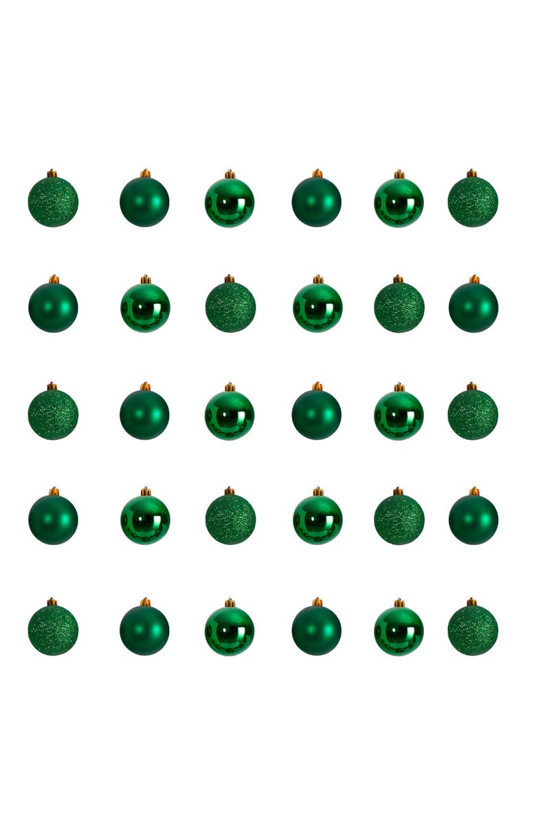 NEARLY NATURAL Holiday Christmas 30 Count Green 2.5-in Shatterproof Ornament Set, Main, color, Green
