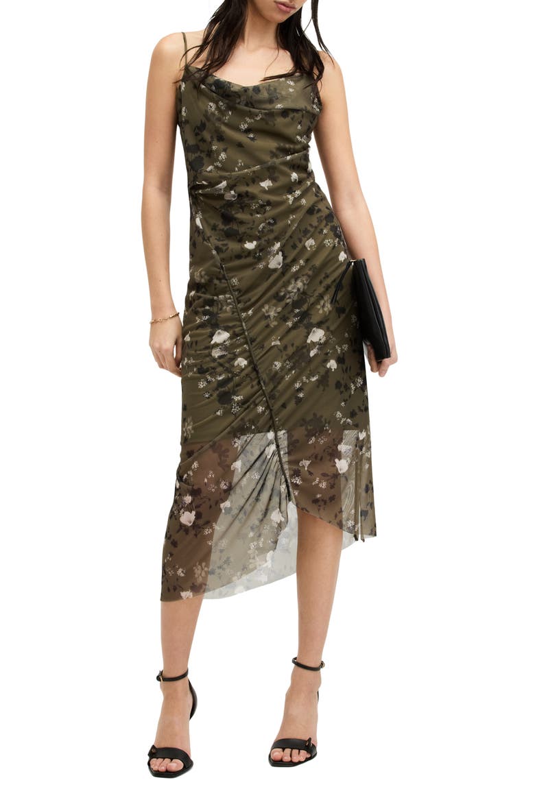 Ulla Kora Floral Mesh Slipdress, Alternate, color, KHAKI GREEN