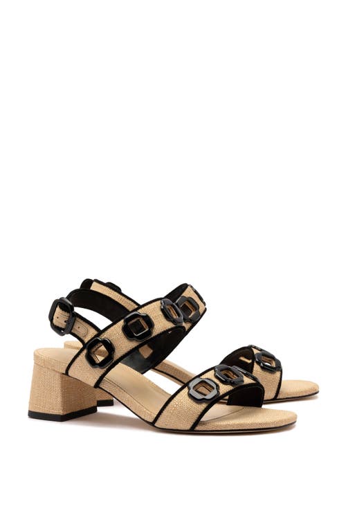Larroude Larroudé Milan Sandal In Beige Raffia And Black Trimming In Multi