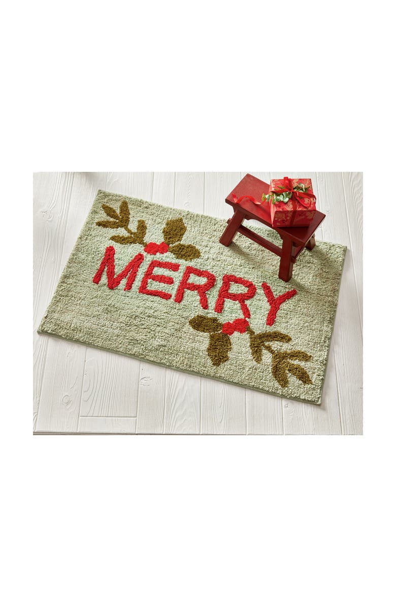 tag Merry Sprig Christmas Door Mat Green Multi Cotton Washable, Alternate, color, Green