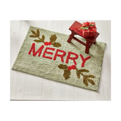Tag Merry Sprig Christmas Door Mat Green Multi Cotton Washable In Multi