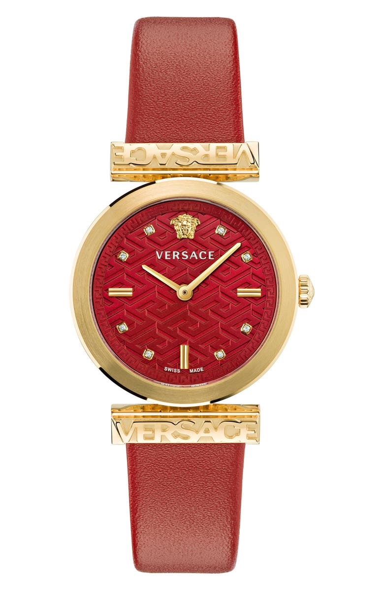 Versace Regalia Leather Strap Watch, 34mm, Main, color, 