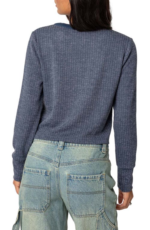 Edikted Ruth Waffle Knit Henley In Navy