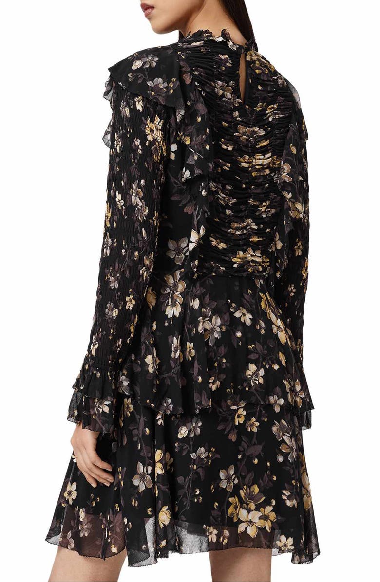 AllSaints Portia Floral Long Sleeve Dress, Alternate, color, Vine Black