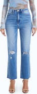 Bayeas High Waist Raw Hem Ripped Straight Leg Jeans