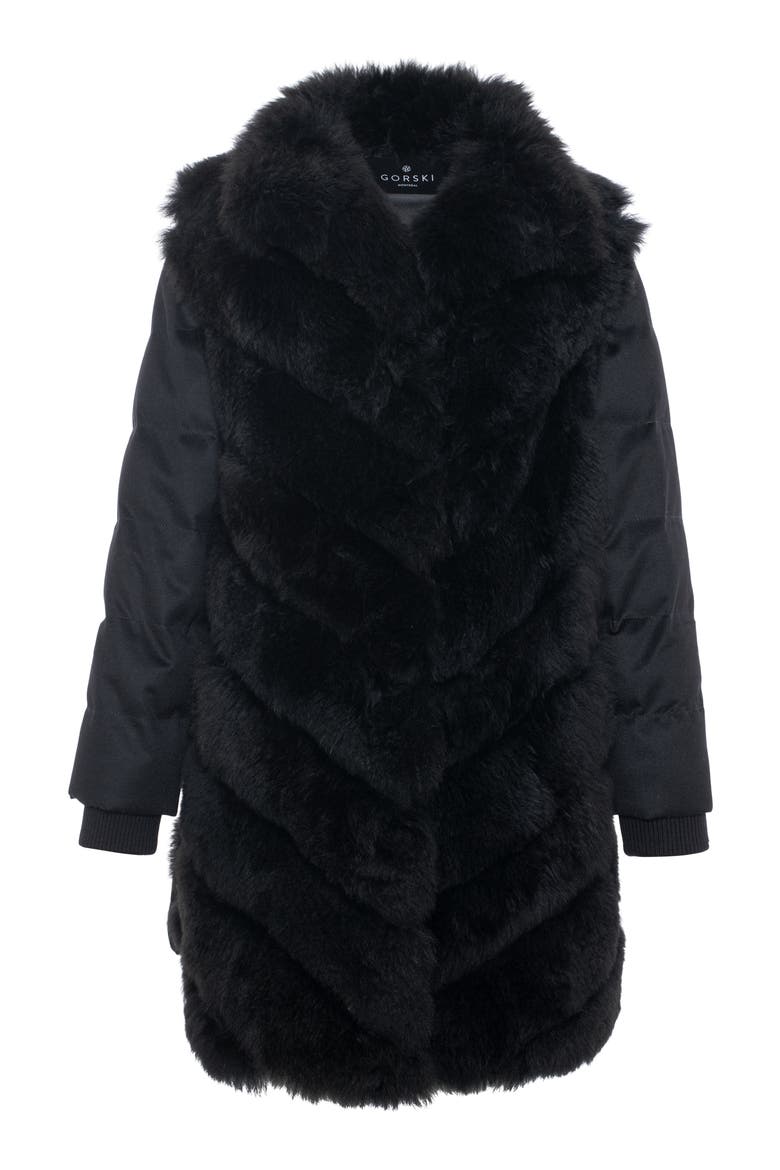 Genuine Shearling Diagonal Stroller with  Cashmere Back And Sleeves, Alternate, color, BLACK/BLACK