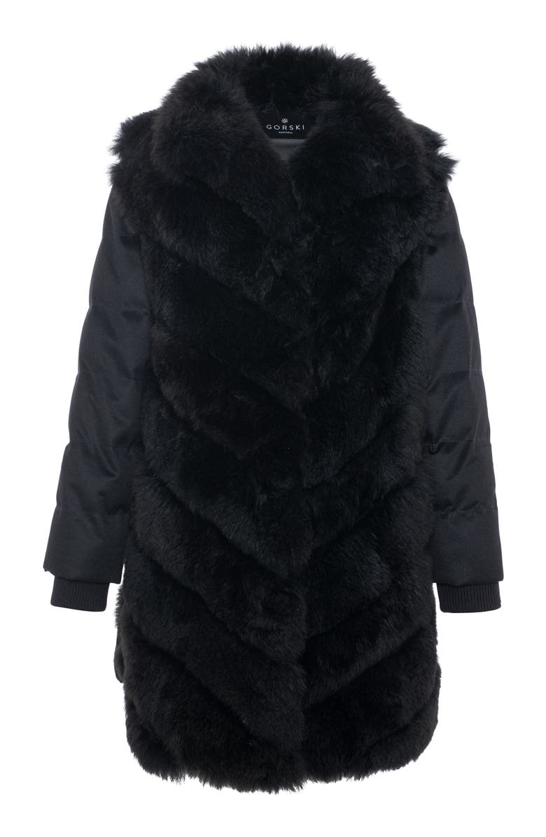 GORSKI Genuine Shearling Diagonal Stroller with  Cashmere Back And Sleeves, Alternate, color, Black/Black