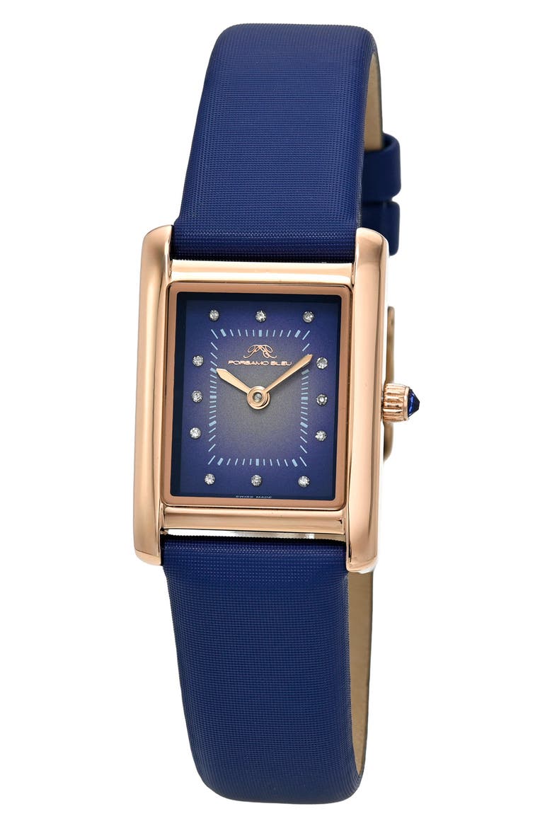 Karolina Diamond Leather Strap Watch, 21.5mm x 30mm, Main, color, BLUE