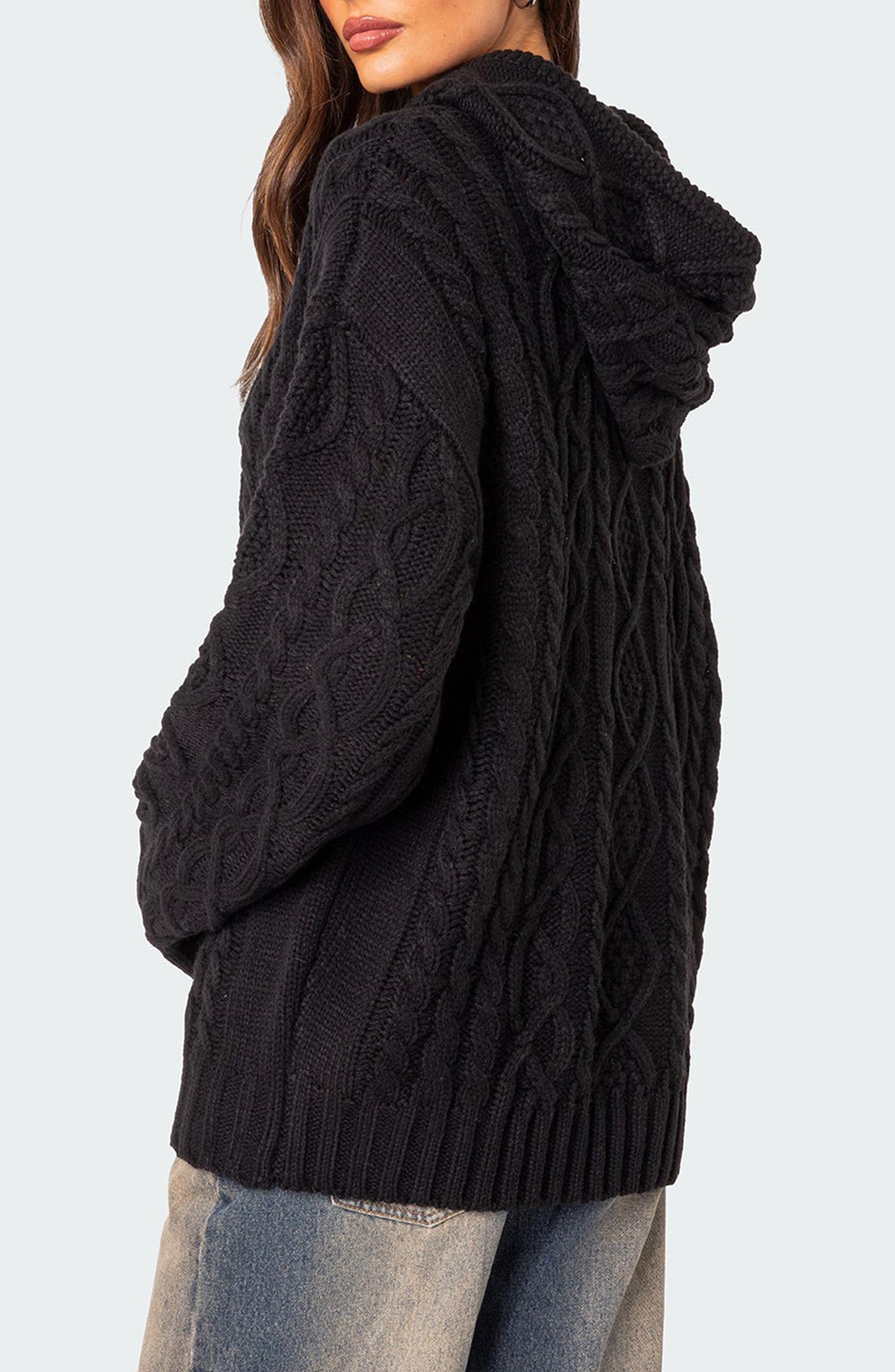 EDIKTED Oversize Cable Knit Hoodie Nordstrom
