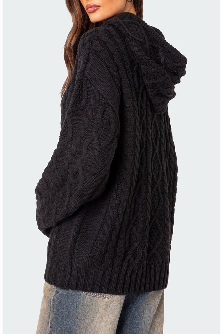 Oversize Cable Knit Hoodie, Alternate, color, BLACK