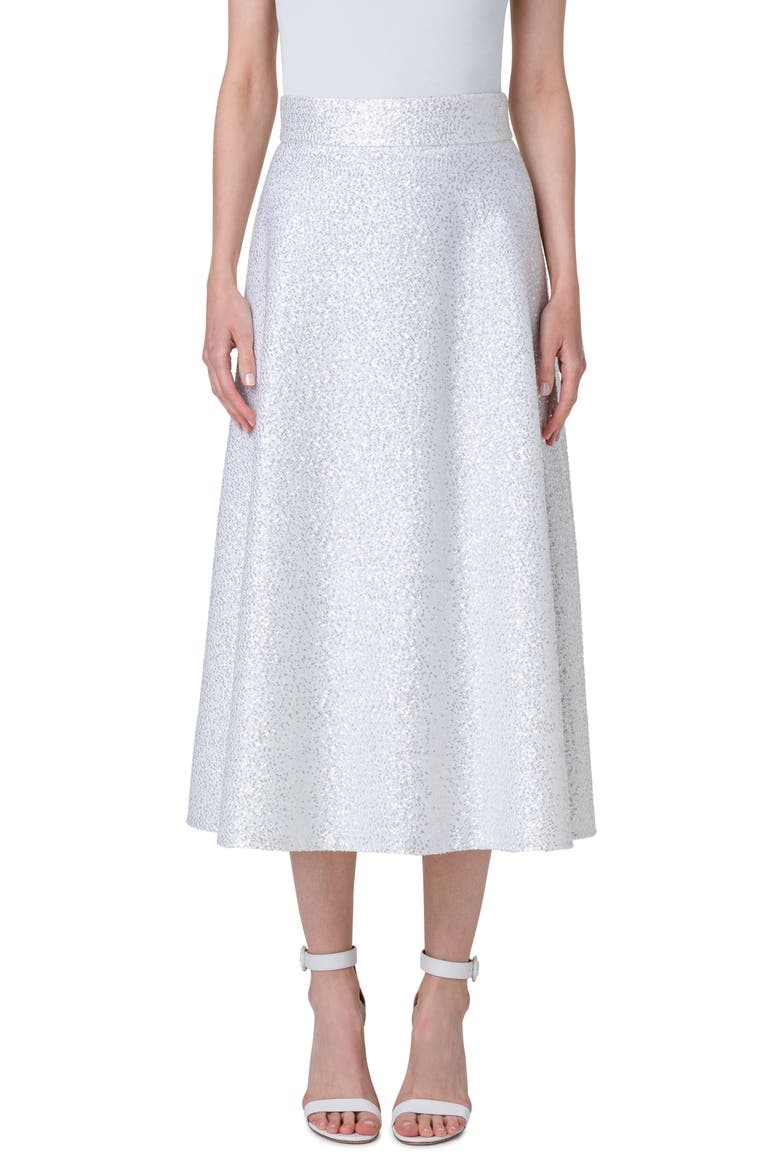 Sequin Wool Blend A-Line Midi Skirt, Main, color, ECRU