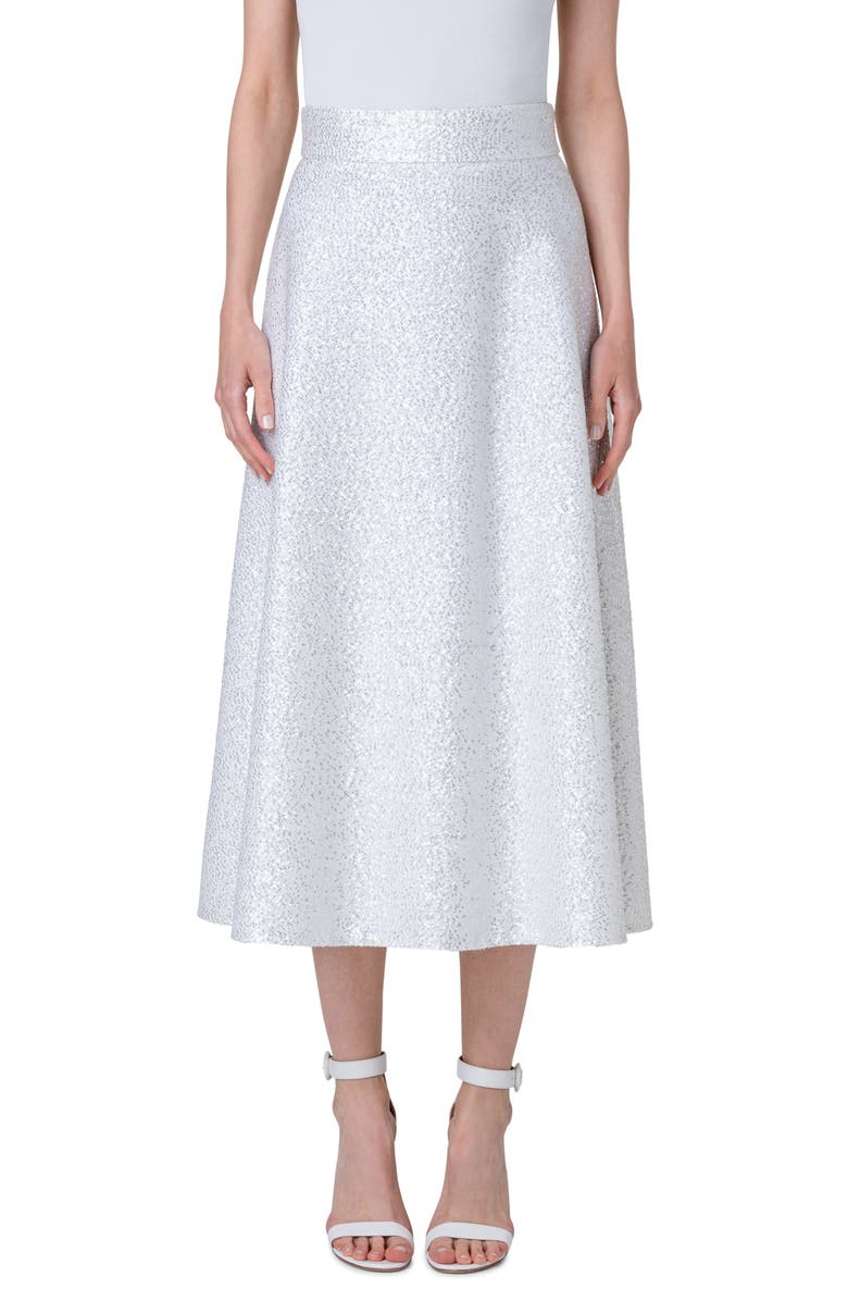 Akris Sequin Wool Blend A-Line Midi Skirt, Main, color, Ecru