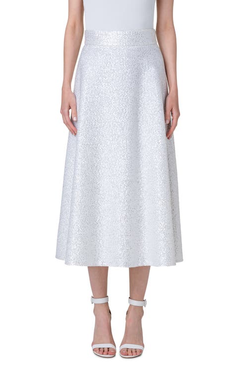 Sequin Wool Blend A-Line Midi Skirt