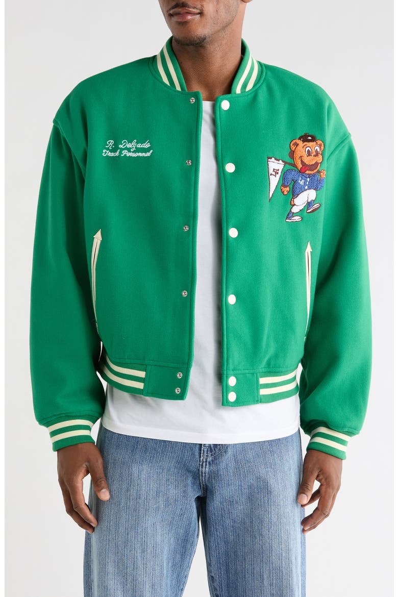 Track Varisty Jacket, Main, color, GREEN