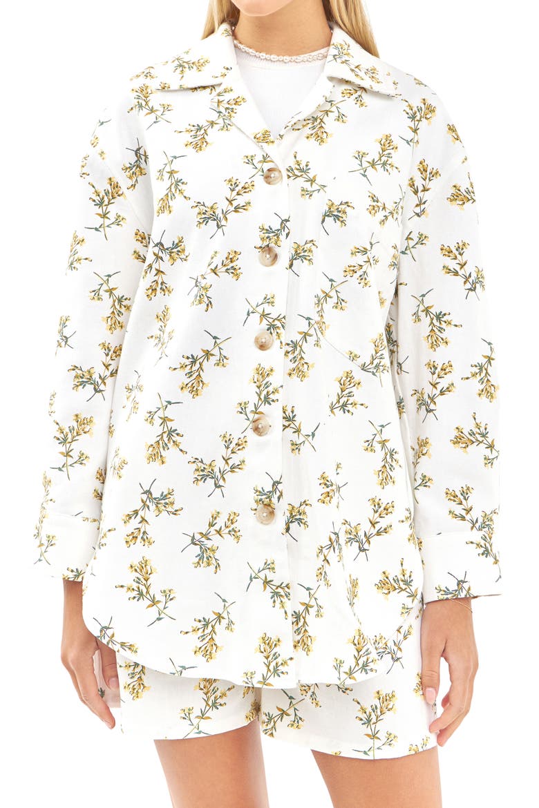 Floral Print Oversize Shirt Jacket, Alternate, color, WHITE MULTI
