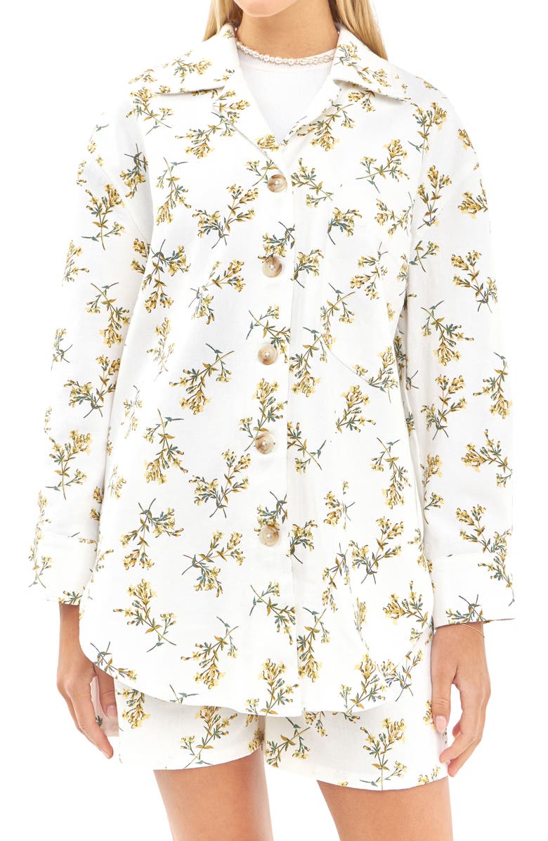 English Factory Floral Print Oversize Shirt Jacket, Alternate, color, White Multi